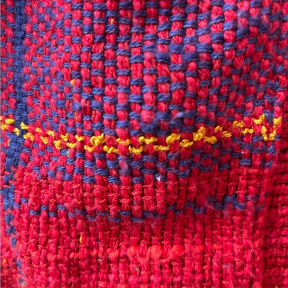 Judi Gaston One-of-a-kind Hand Woven Red & Blue Tunic w/Fringe - Picture 4 of 4